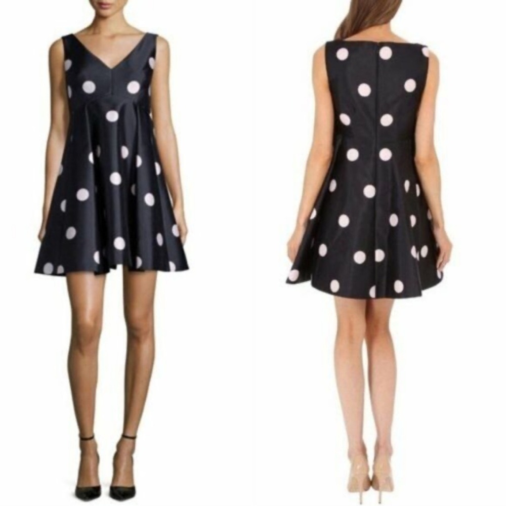 Black and pale pink polka dot Kate Spade New York V-neck cocktail mini dress